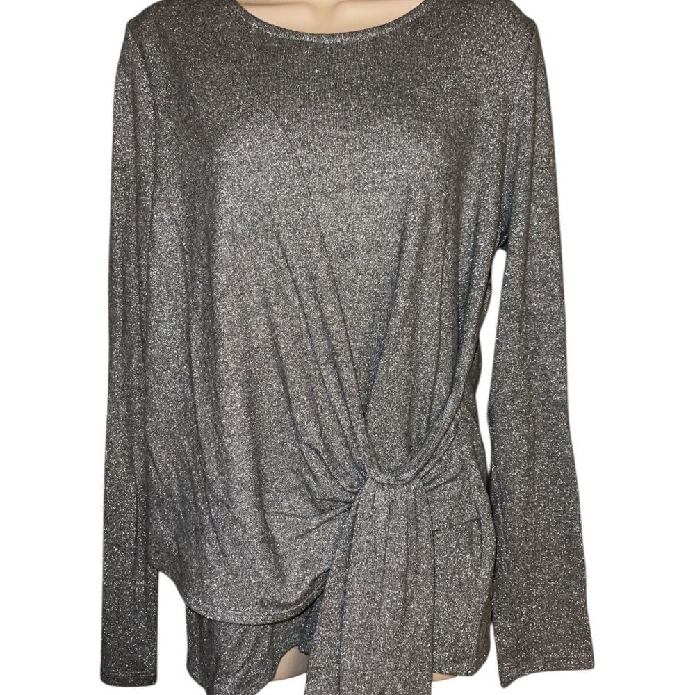 Karen Kane Metallic Gray Long Sleeve knot details Super Soft Holiday